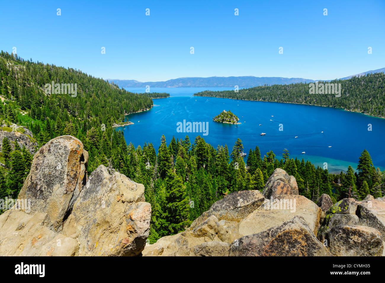 Lake Tahoe - Emerald Bay with Fannette Island. Stock Photo