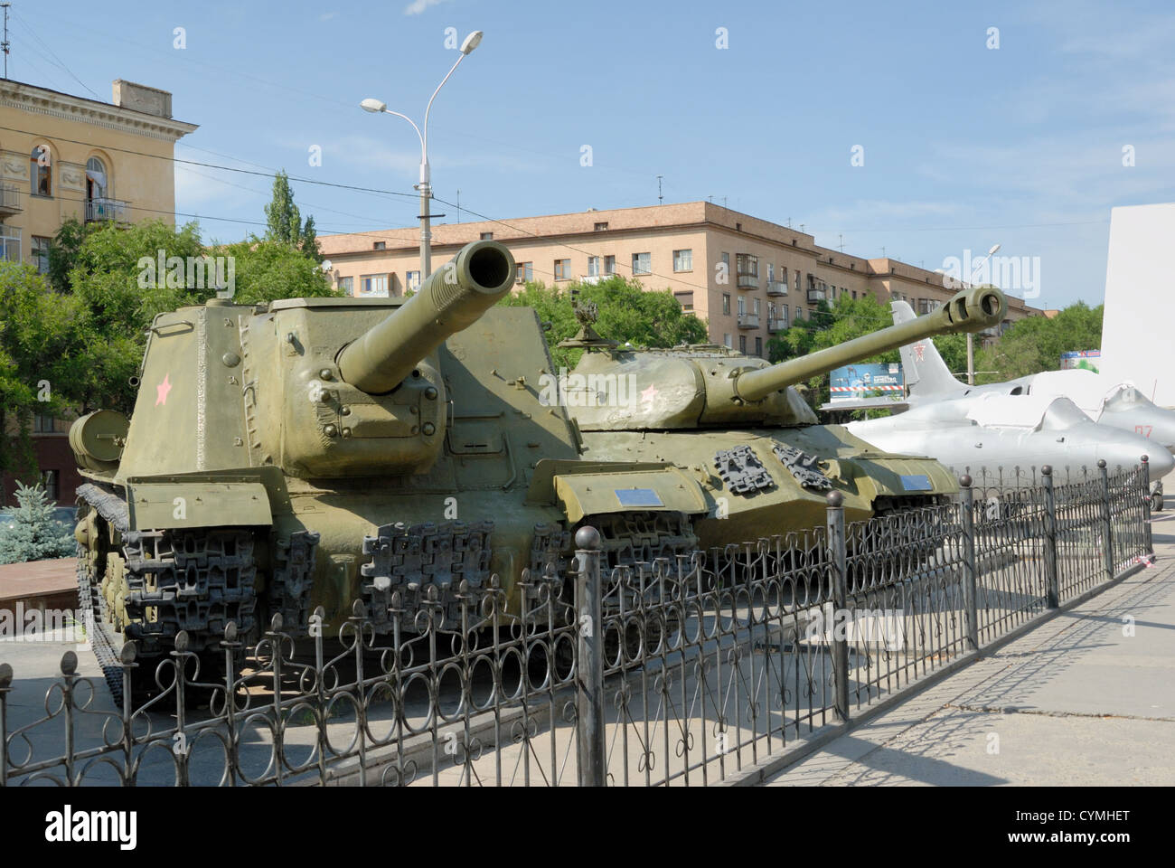 The weapon of a victory. The heavy tank and self-propelled installation of times of the second world war. Stock Photo