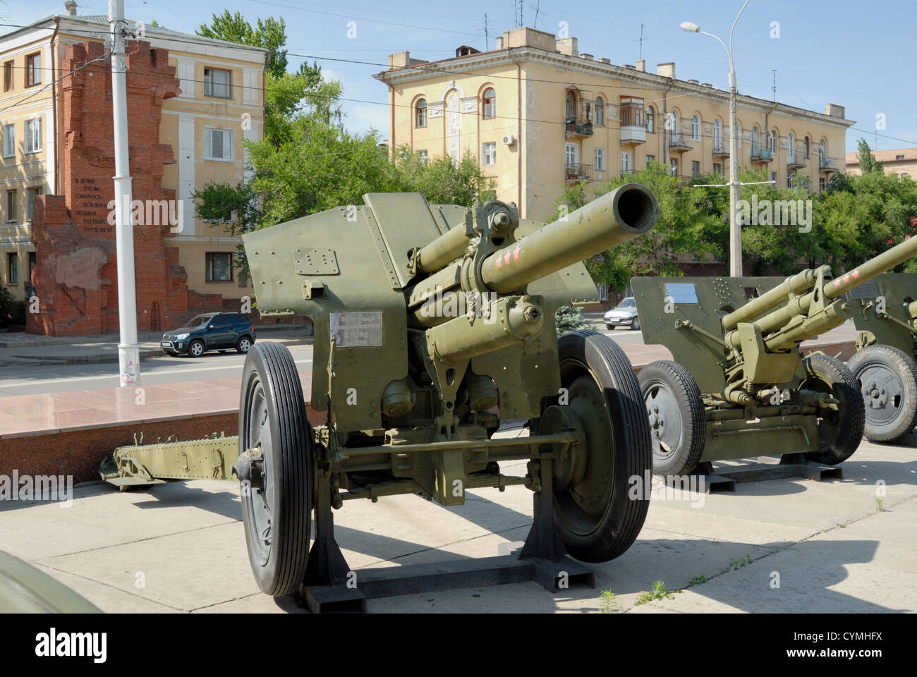 Howitzer - a large-caliber gun of times of the second world war. Stock Photo