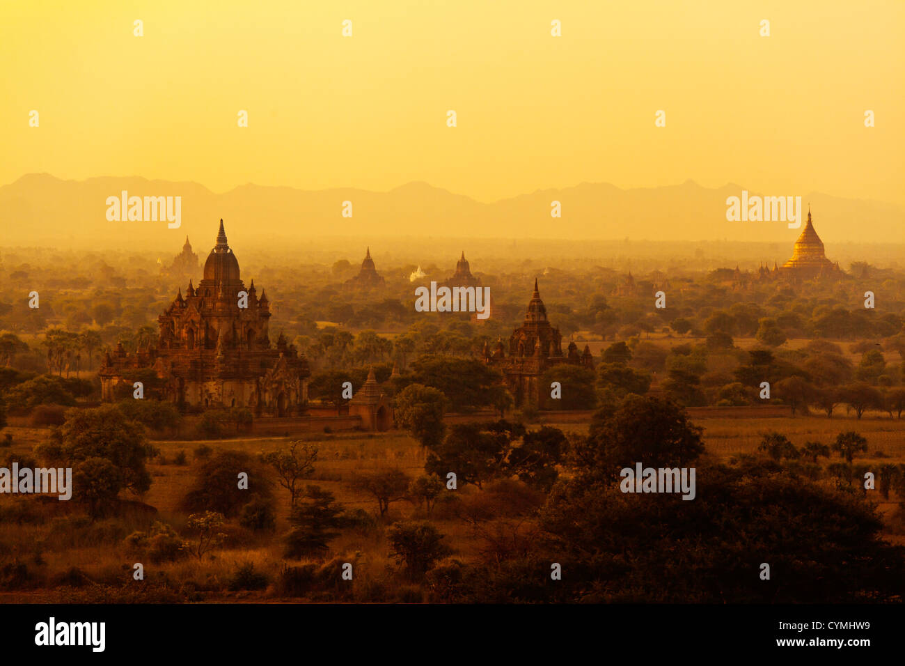 SUNRISE from SHWESANDAW TEMPLE - BAGAN, MYANMAR Stock Photo