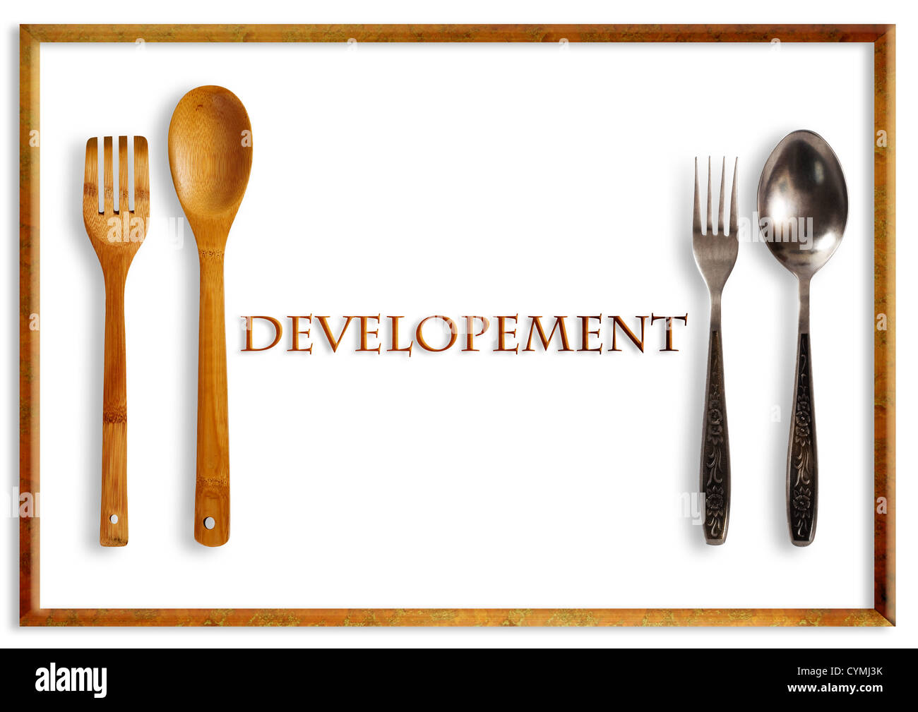 Fork and spoon made by wood and by metal Stock Photo Alamy