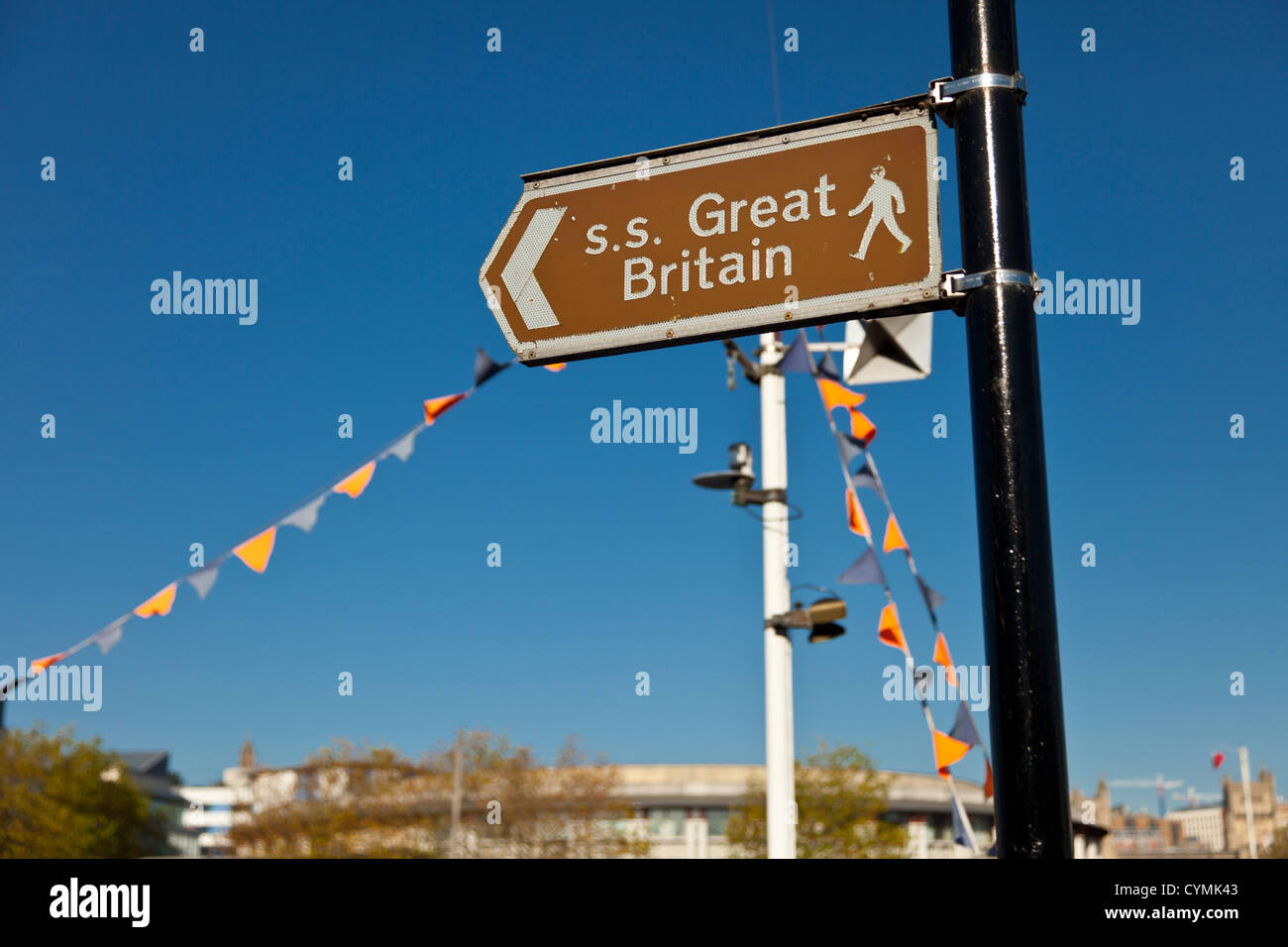 Tourist information sign in Bristol city docks to SS Great Britain. Stock Photo