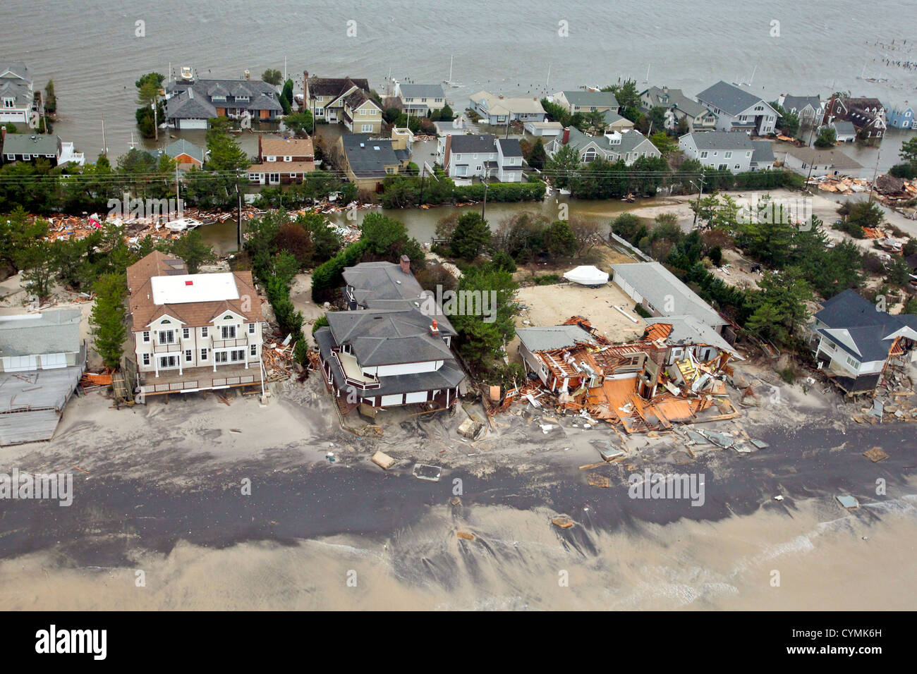 Aerial views of the damage caused by Hurricane Sandy to the New Jersey coast taken during a search and rescue mission by 1-150 Stock Photo