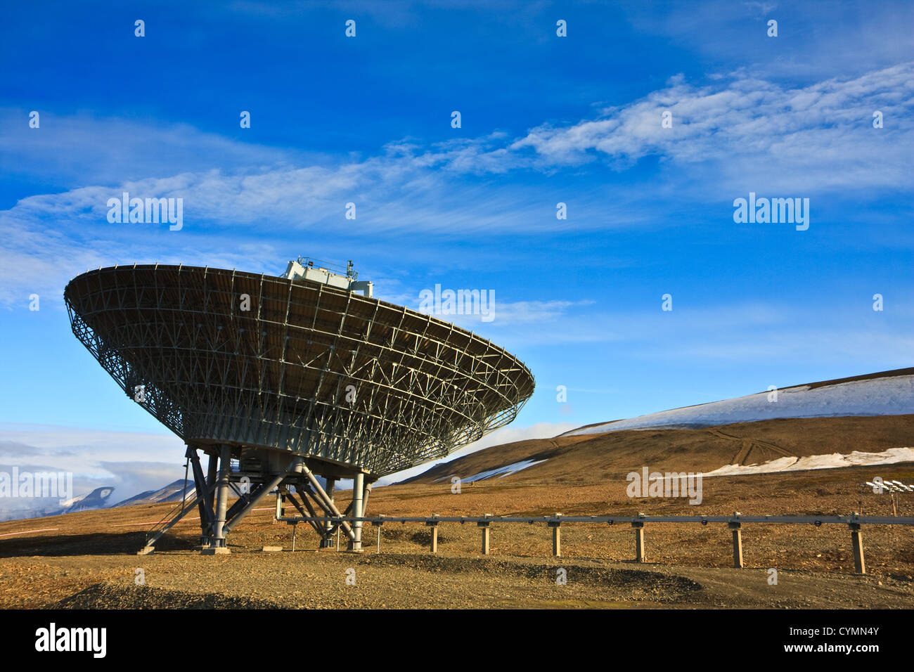 Directional radio antenna on hillside.  Horizontally framed shot. Stock Photo