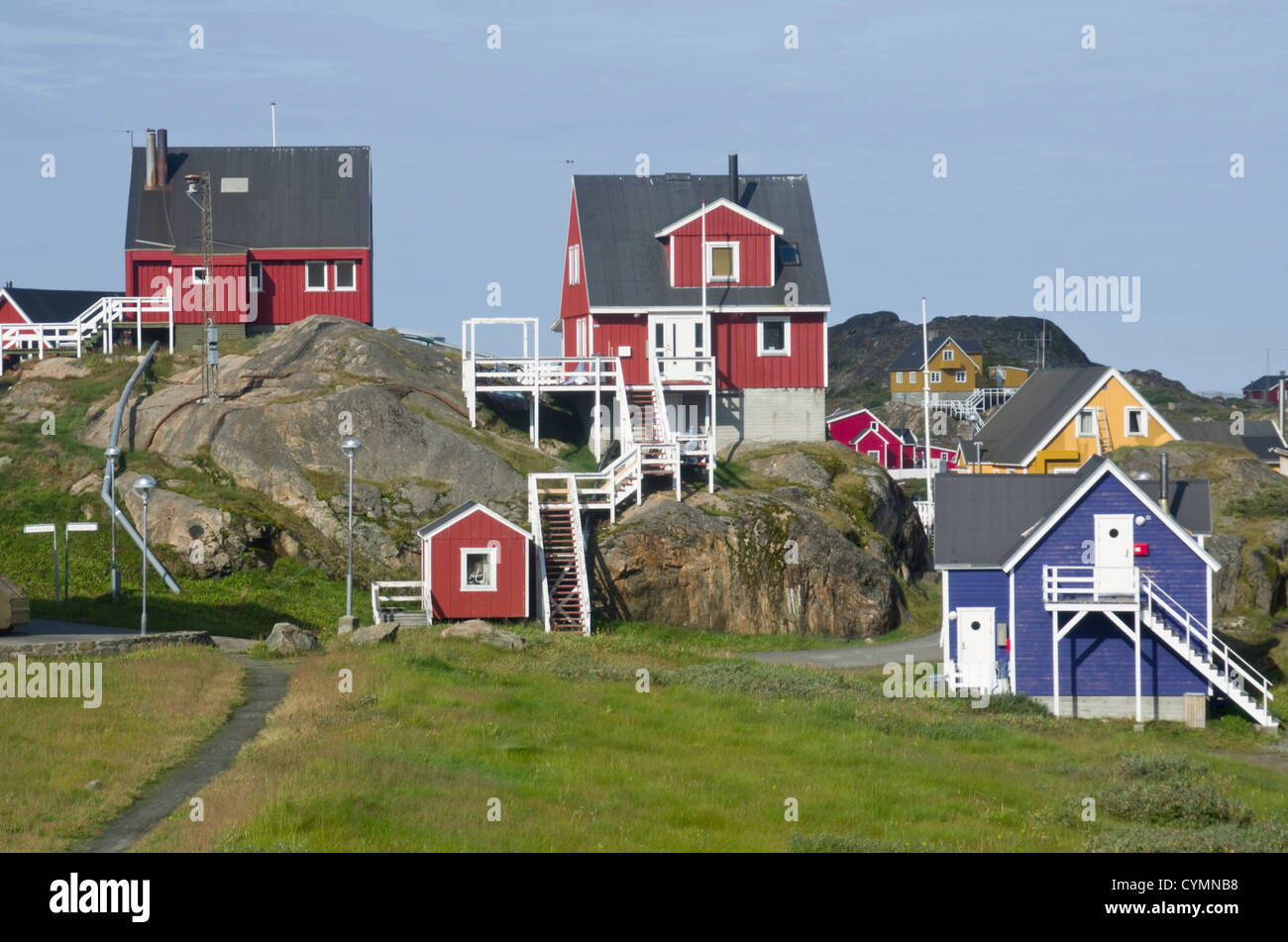 Brightly coloured housing in Sisimiut SW Greenland Stock Photo Alamy