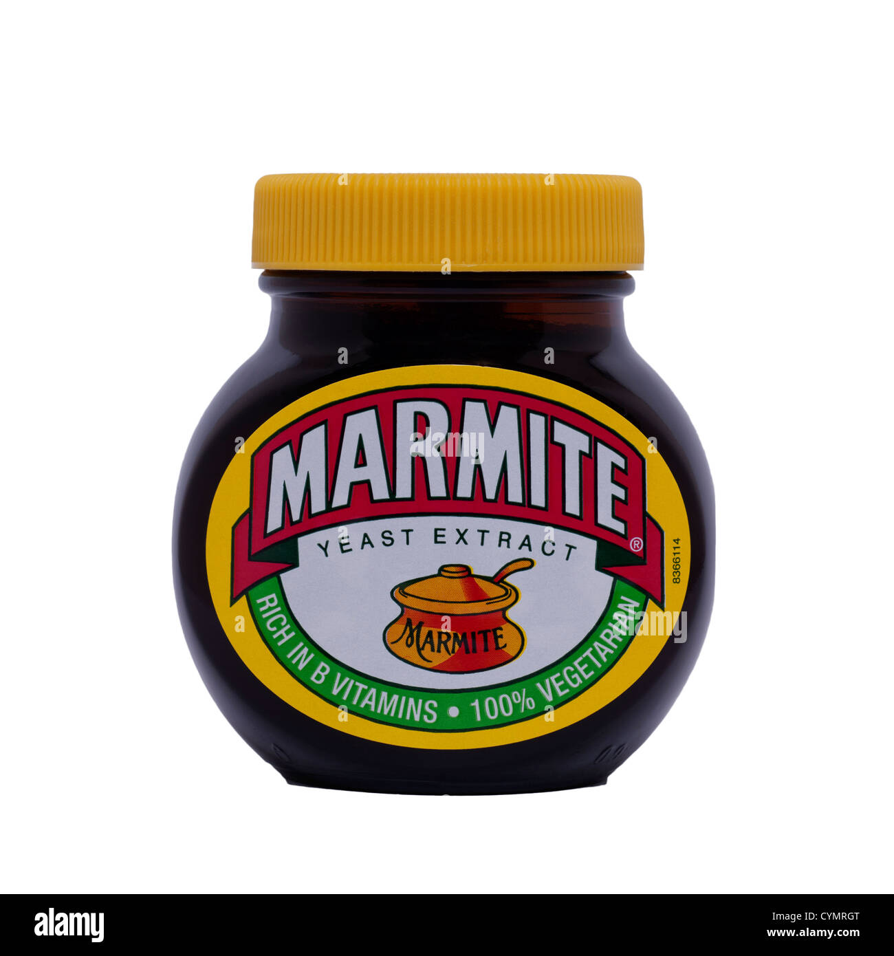 A tub of Marmite on a white background Stock Photo