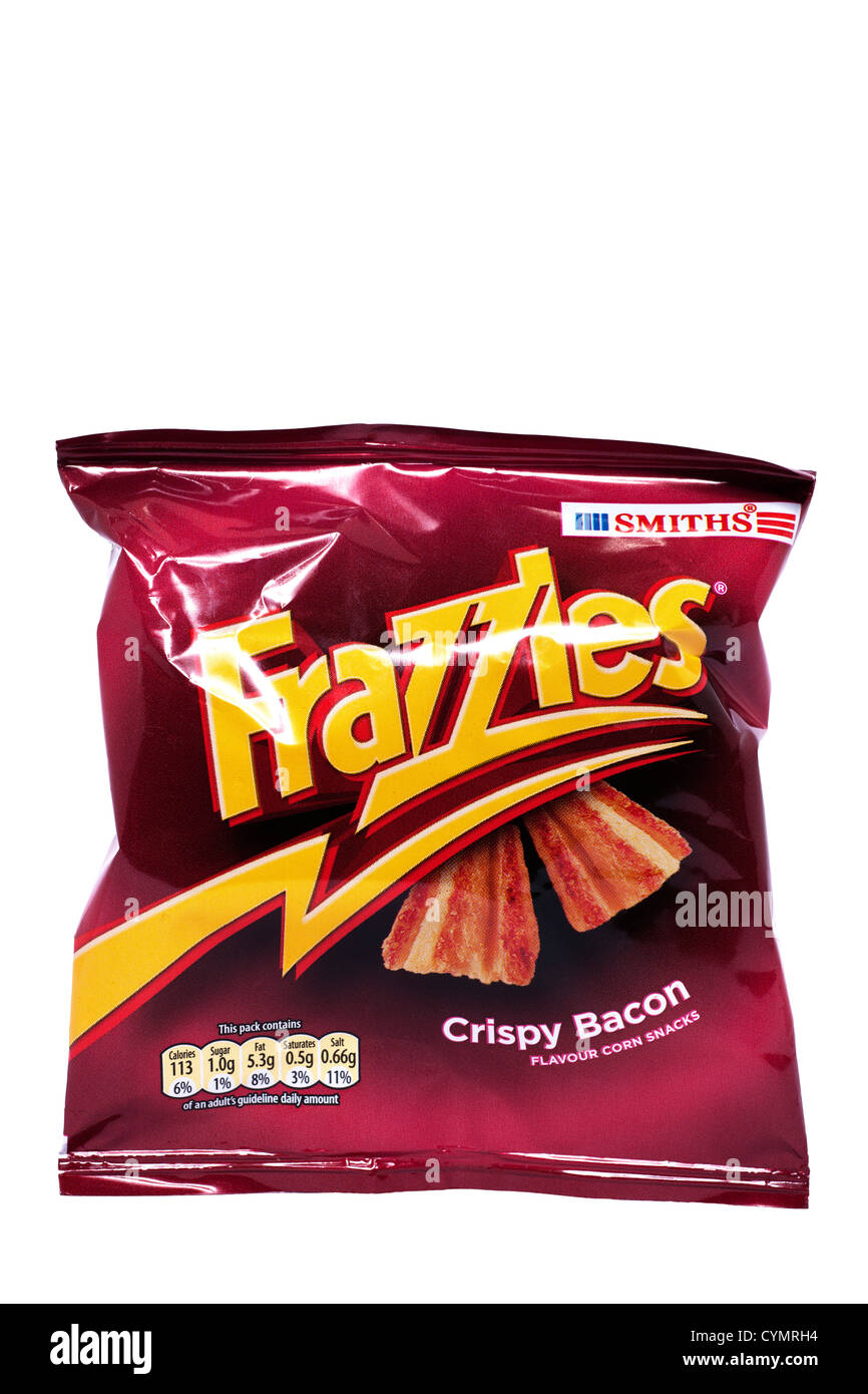 A packet of Smiths Frazzles crisps on a white background Stock Photo