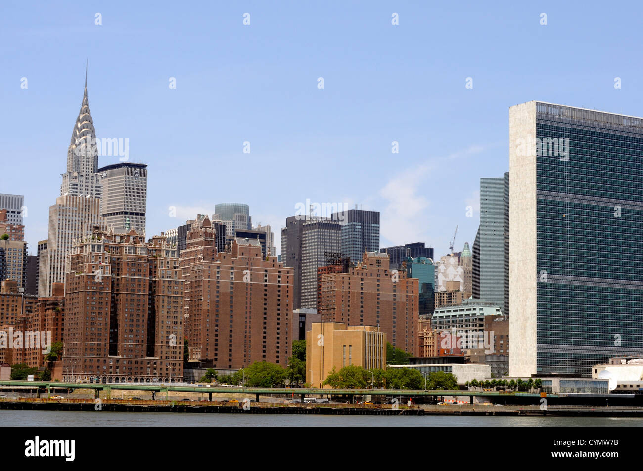 The New York City skyline on a sunny day photographed from the East ...
