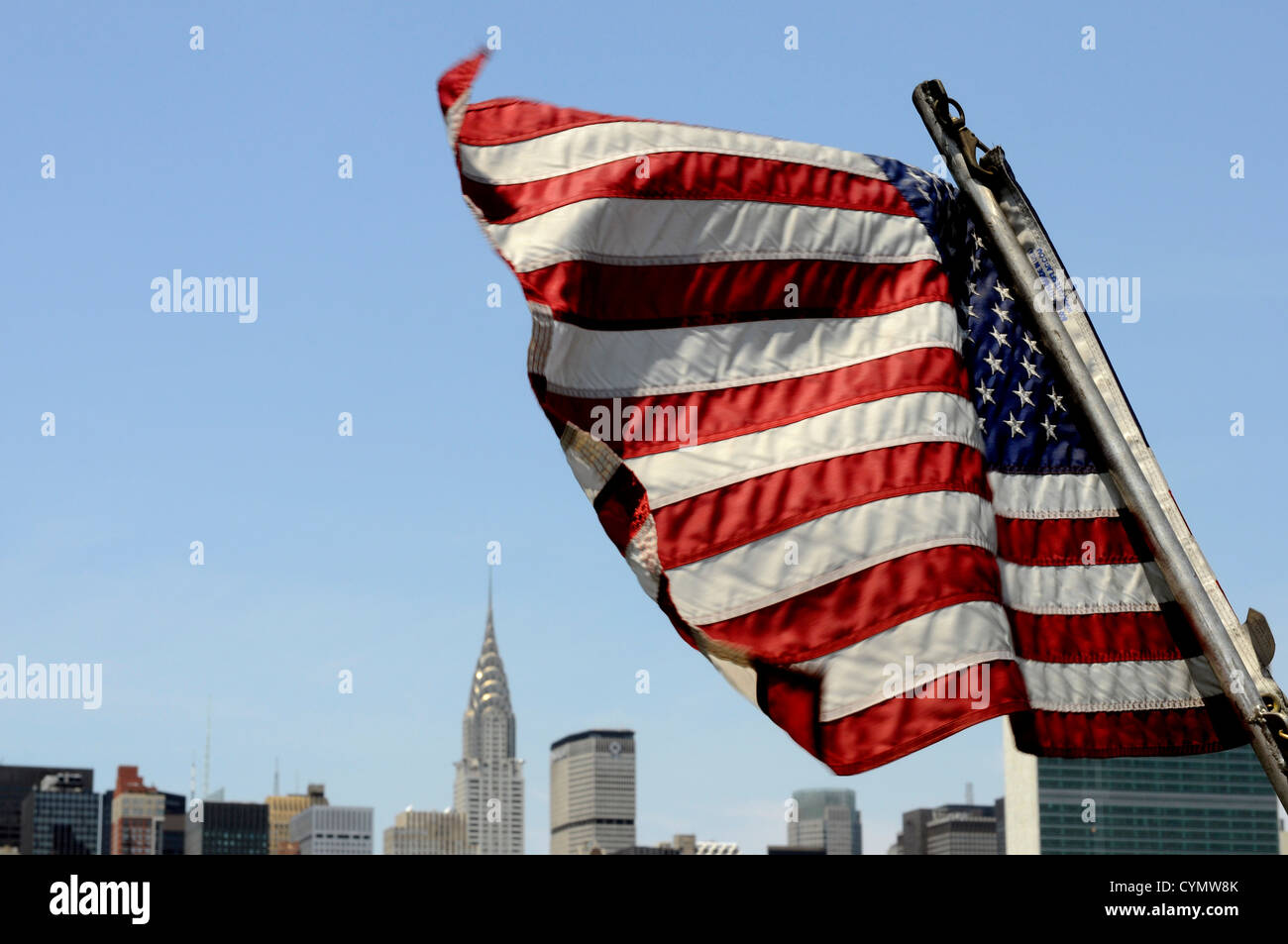 The New York City skyline on a sunny day photographed from the East ...