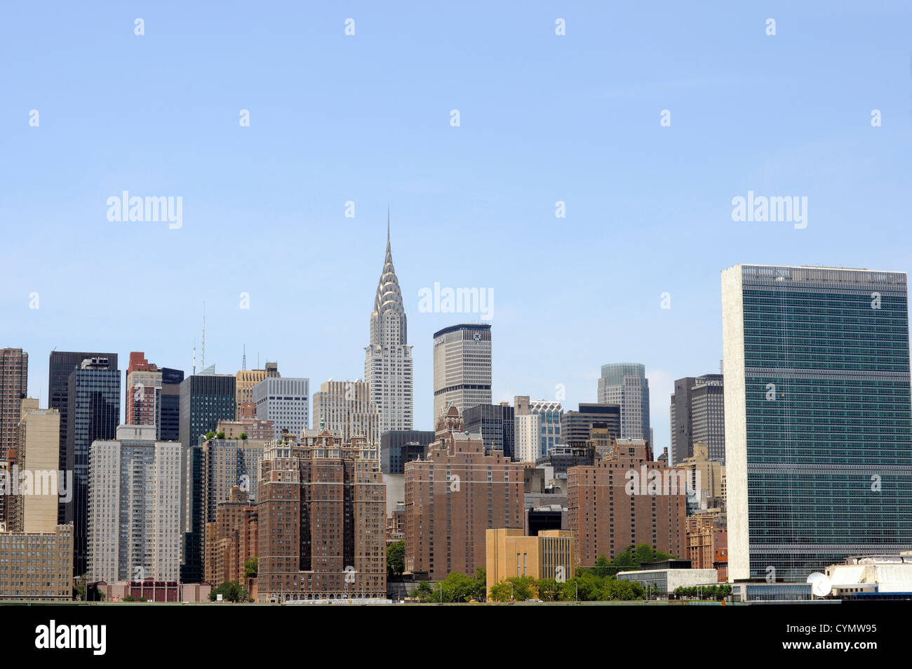 The New York City skyline on a sunny day photographed from the East ...