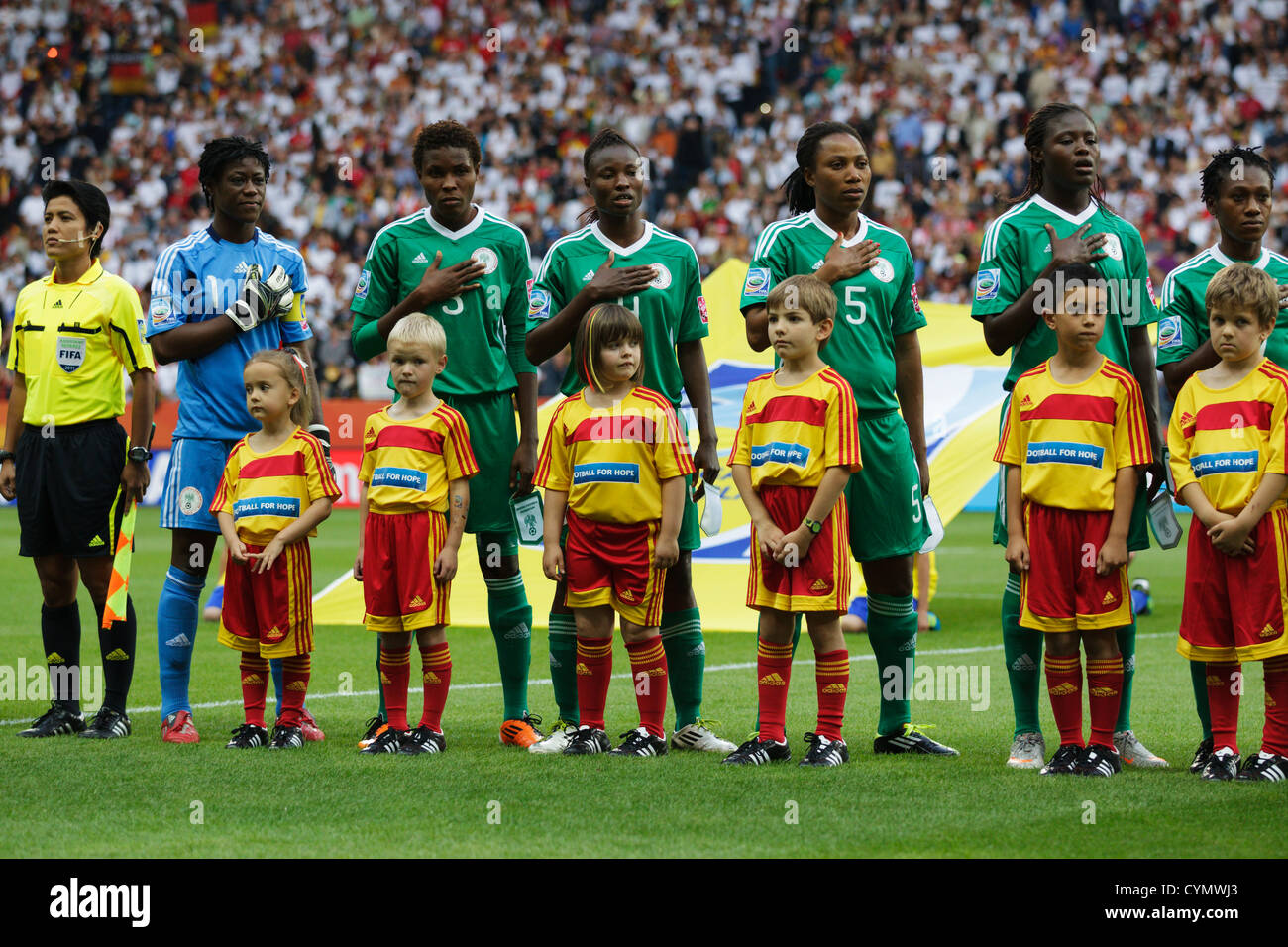 The Nigeria National Team lines up before the 2011 FIFA Women's World Cup Group A match against Germany. Stock Photo