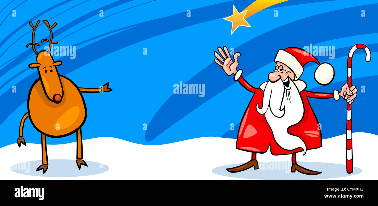 Greeting Card Cartoon Illustration of Santa Claus or Papa Noel with ...