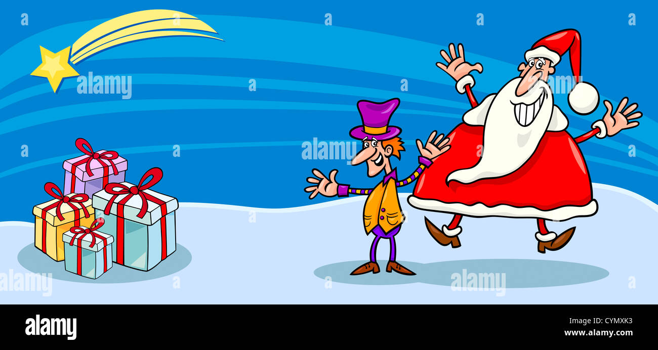 Greeting Card Cartoon Illustration of Santa Claus or Papa Noel with ...