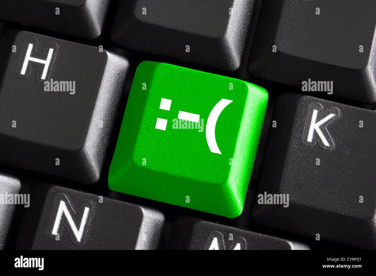 negative smilie on green computer keyboard button showing bad feelings concept Stock Photo