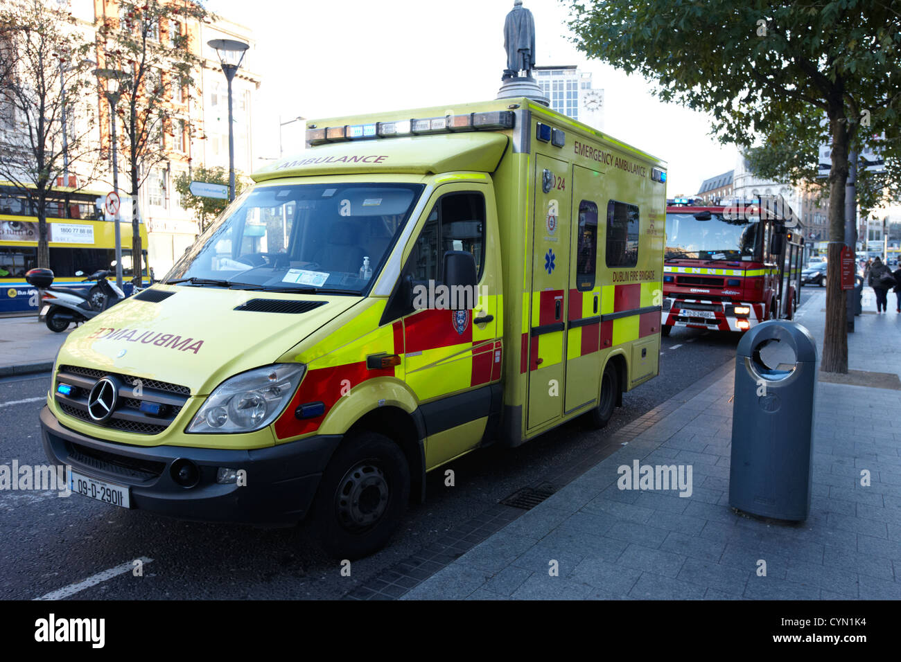 dublin fire brigade emergency ambulance on call out with fire engine