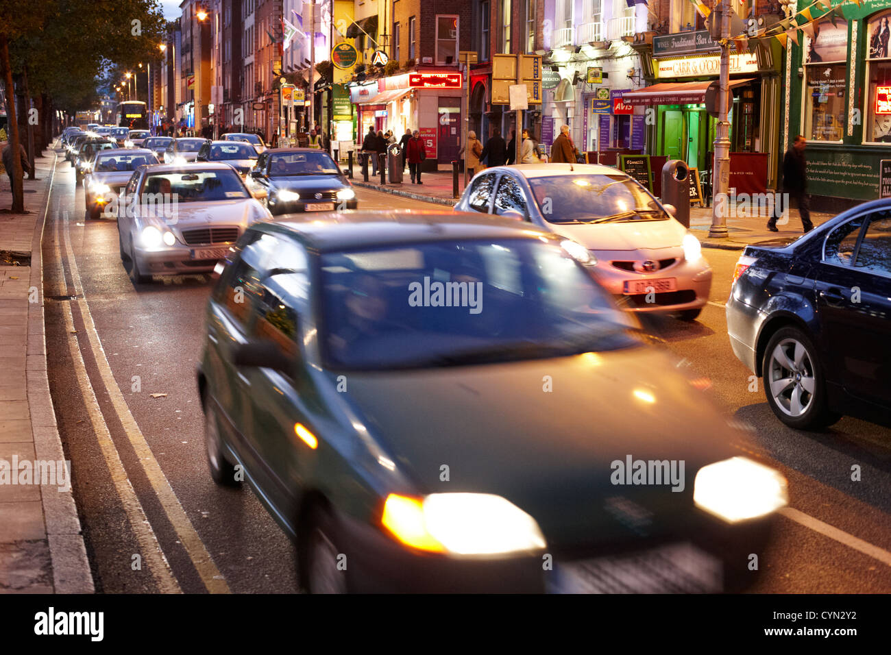 busy dublin traffic moving along bachelors walk city centre dublin republic of ireland Stock