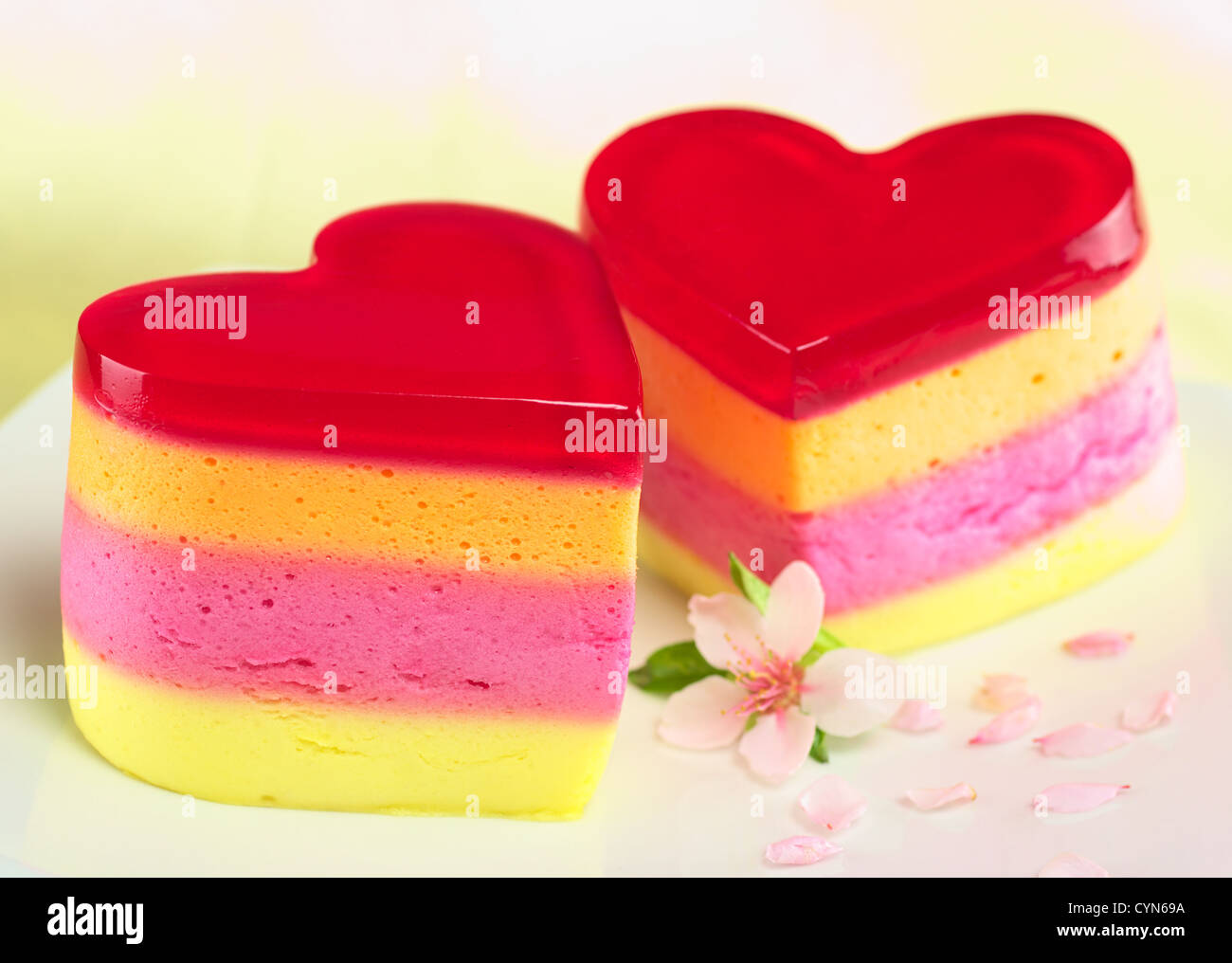Colorful Peruvian heartshaped jellypudding cakes called Torta Helada