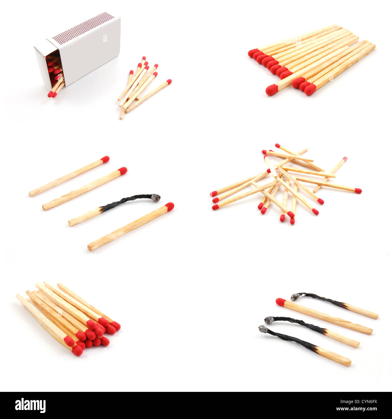 match and matchbox still life collection in white background Stock Photo