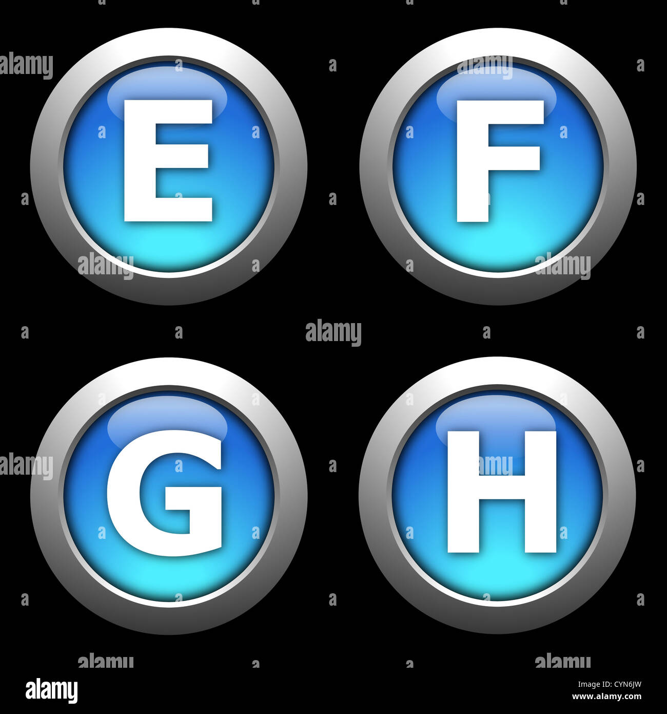 alphabet button collection isolated on black background Stock Photo - Alamy