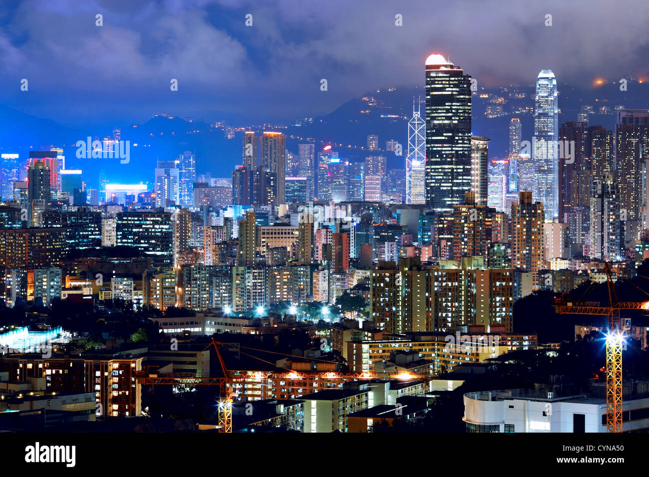 downtown in Hong Kong view from high at night Stock Photo - Alamy