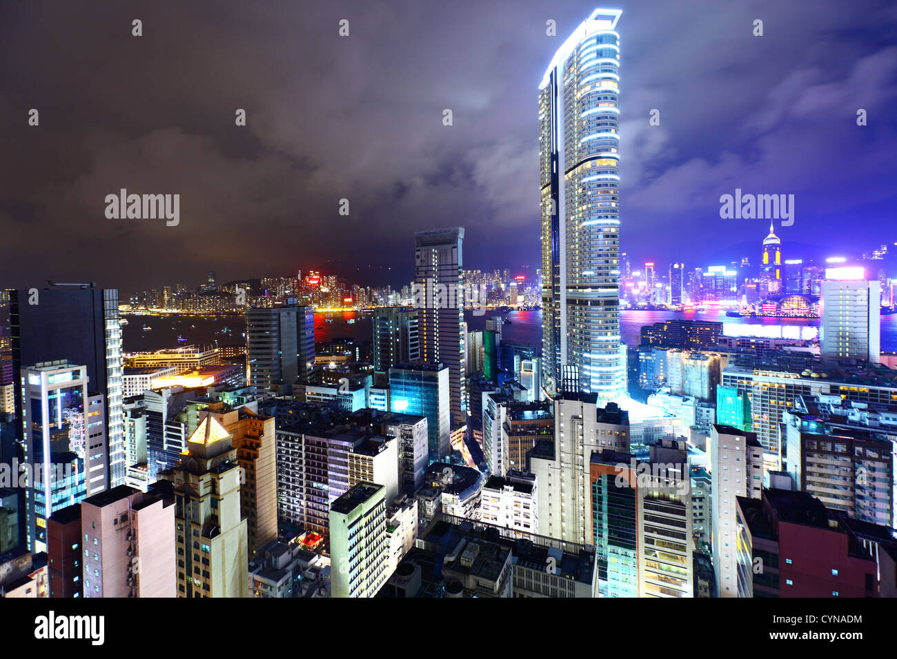 Hong Kong with crowded buildings at night Stock Photo - Alamy