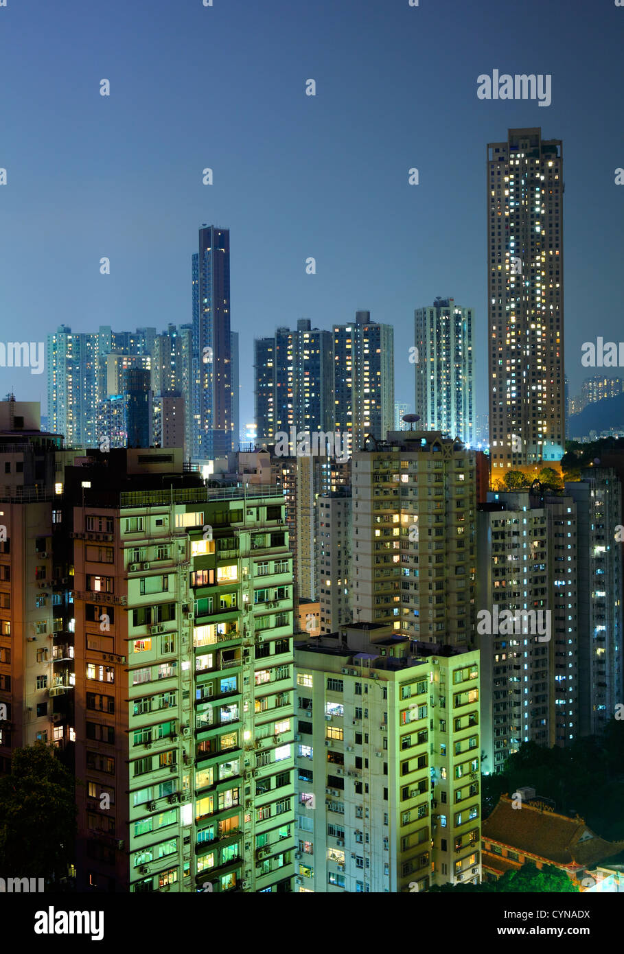 Hong Kong with crowded buildings at night Stock Photo - Alamy