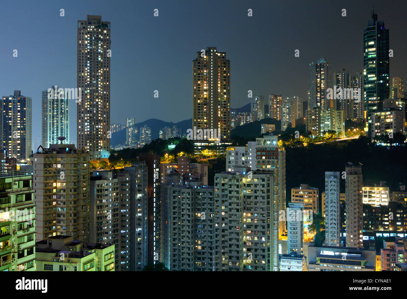 Hong Kong with crowded buildings at night Stock Photo - Alamy