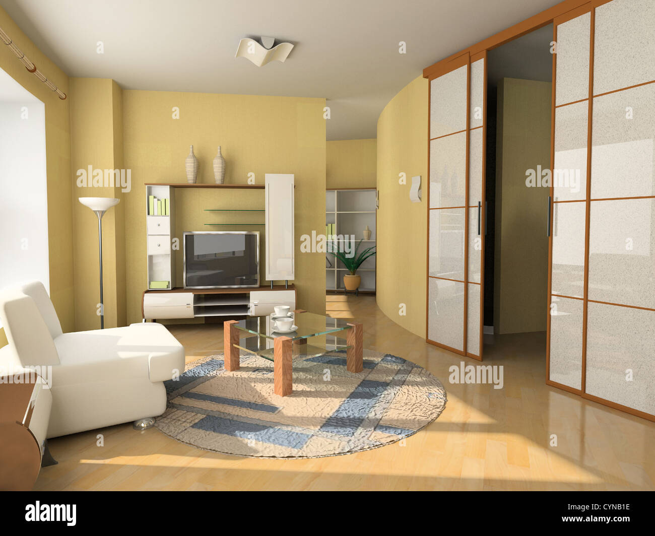 modern hotel interior design in modern style (private apartment 3d rendering) Stock Photo