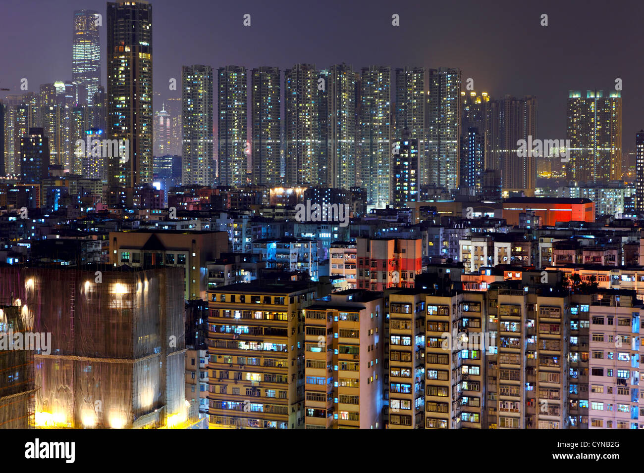 Hong Kong with crowded buildings at night Stock Photo - Alamy