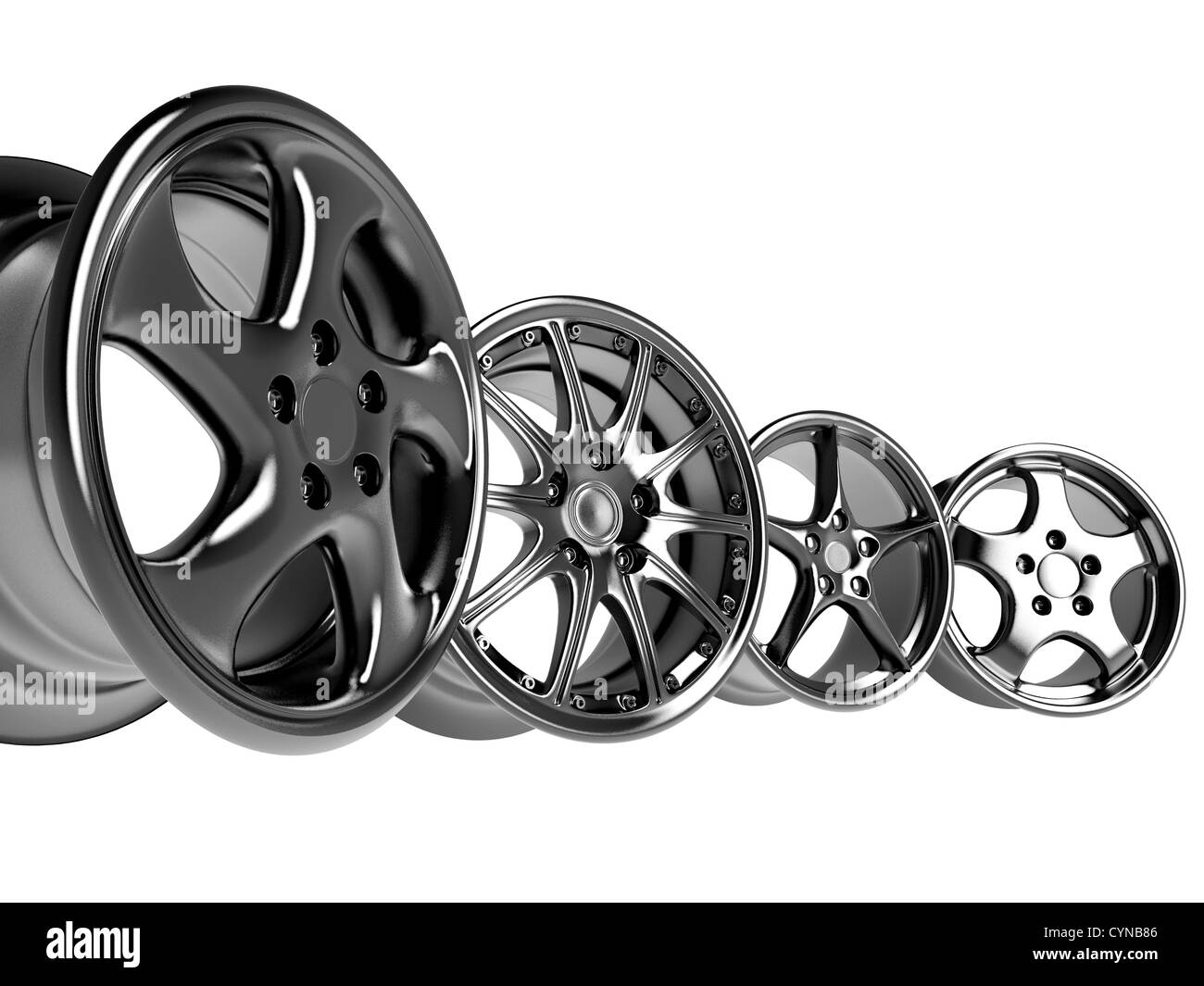 steel alloy car rims over the white background Stock Photo