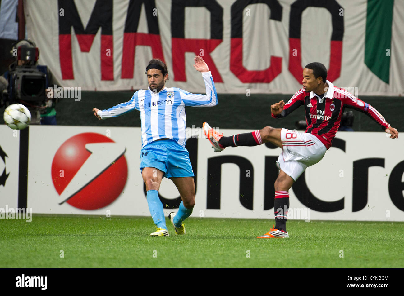 Sergio Sanchez (Malaga), Urby Emanuelson (Milan), NOVEMBER 6, 2012 ...