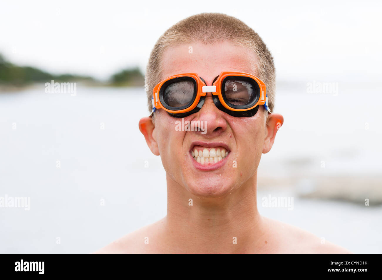 Face portrait of funny swimmer, horizon format Stock Photo Alamy