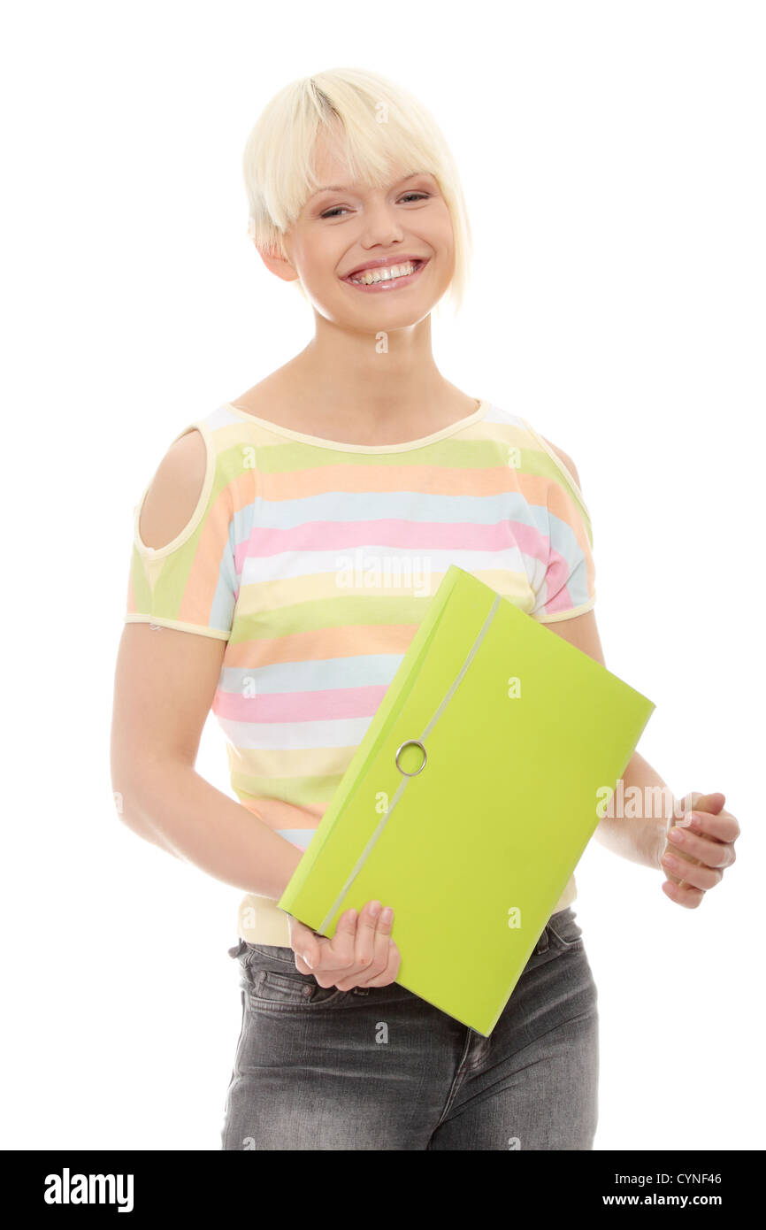 Beautiful smiling woman. Isolated over white background Stock Photo - Alamy