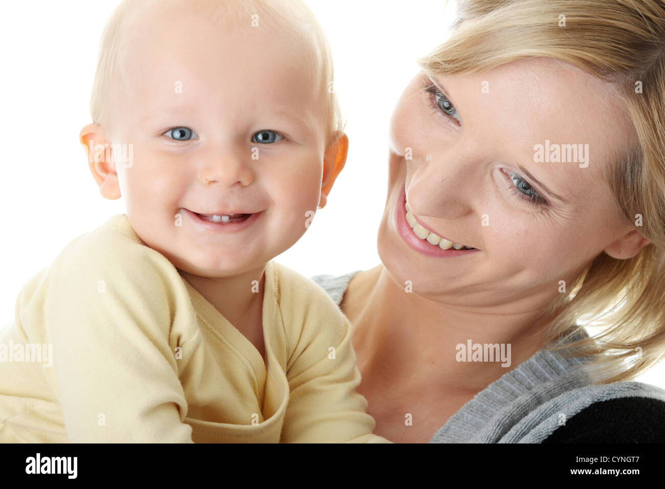 Bright closeup portrait of adorable baby boy and his mom Stock Photo ...
