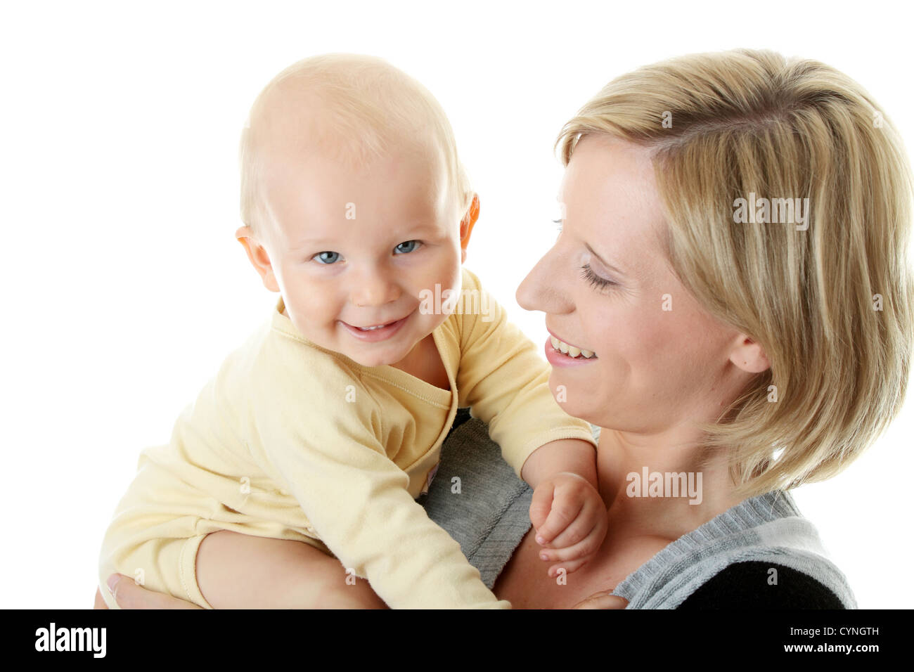 Bright closeup portrait of adorable baby boy and his mom Stock Photo ...