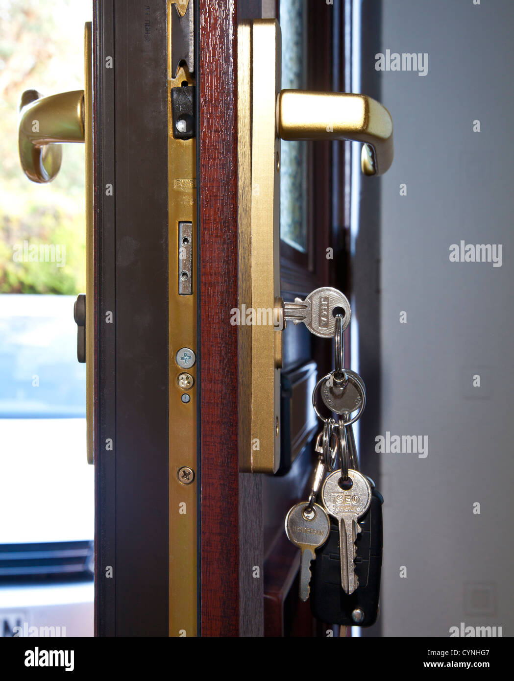 Front door with keys Stock Photo Alamy