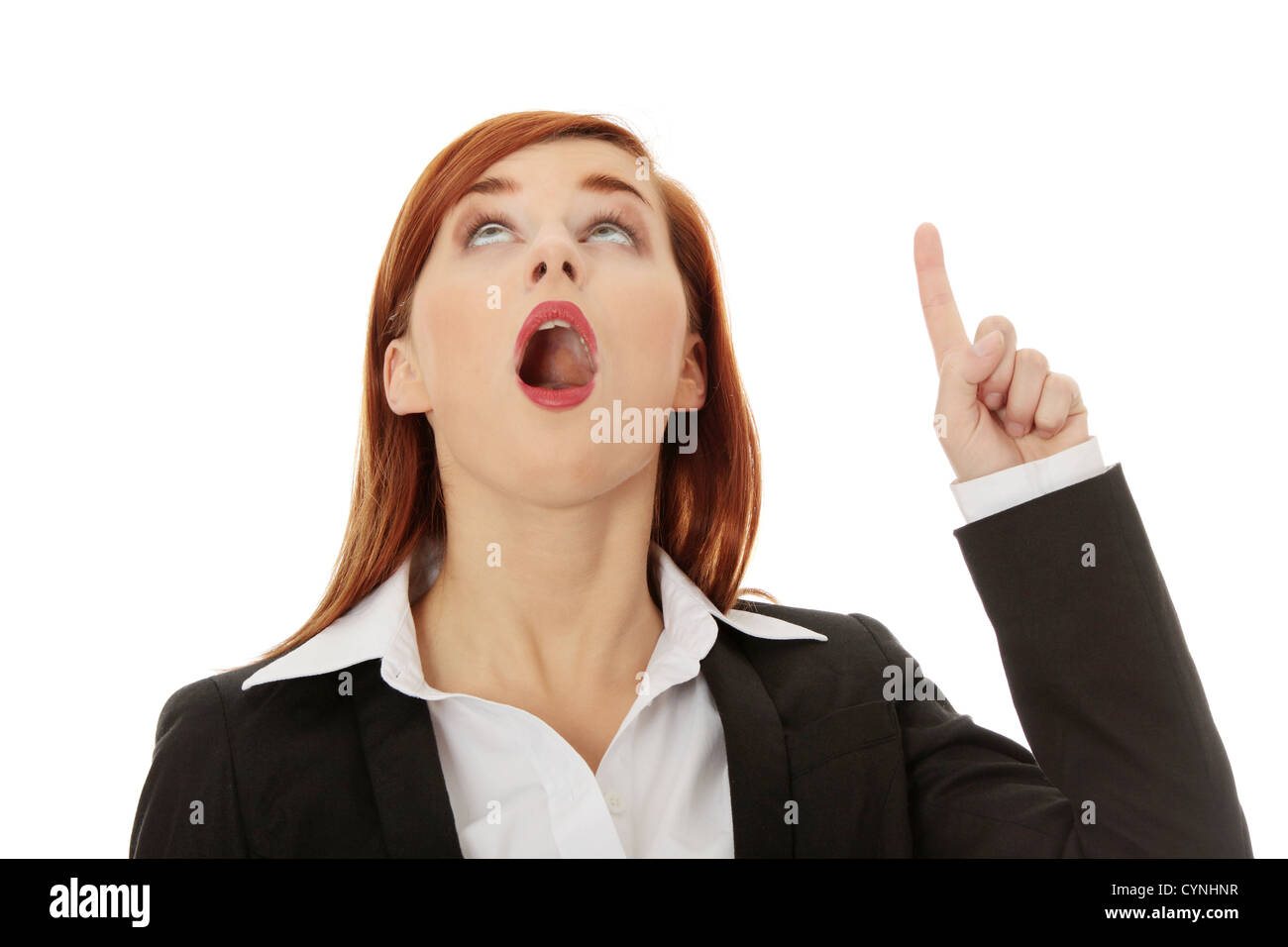 Woman pointing eye smile hi-res stock photography and images - Alamy
