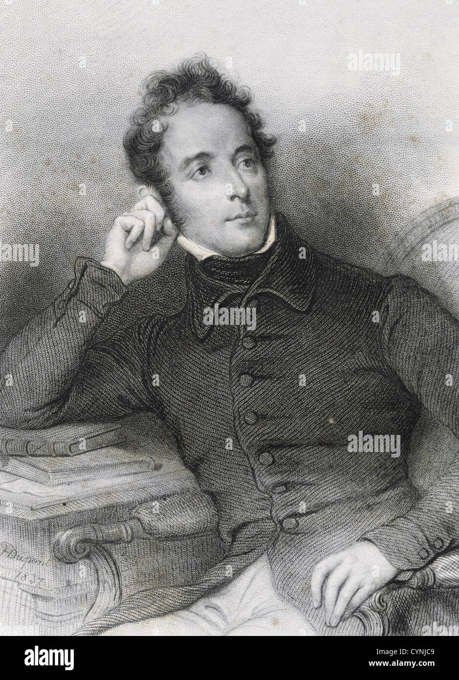 Alphonse de Lamartine (1790-1869). French romantic writer and politician. Engraving, 1850. Stock Photo
