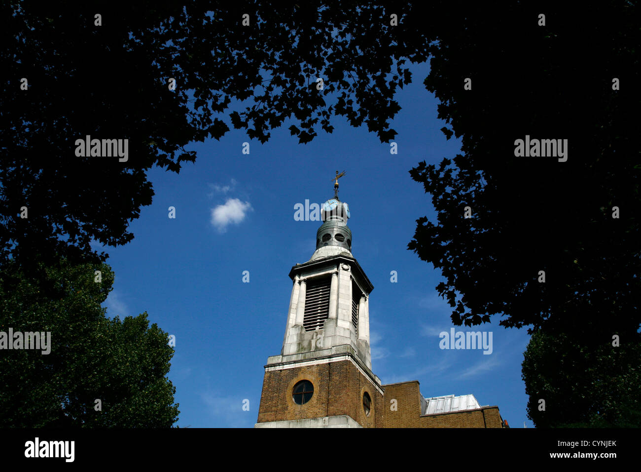 Steeple of St Anne's church, Soho, London, UK Stock Photo