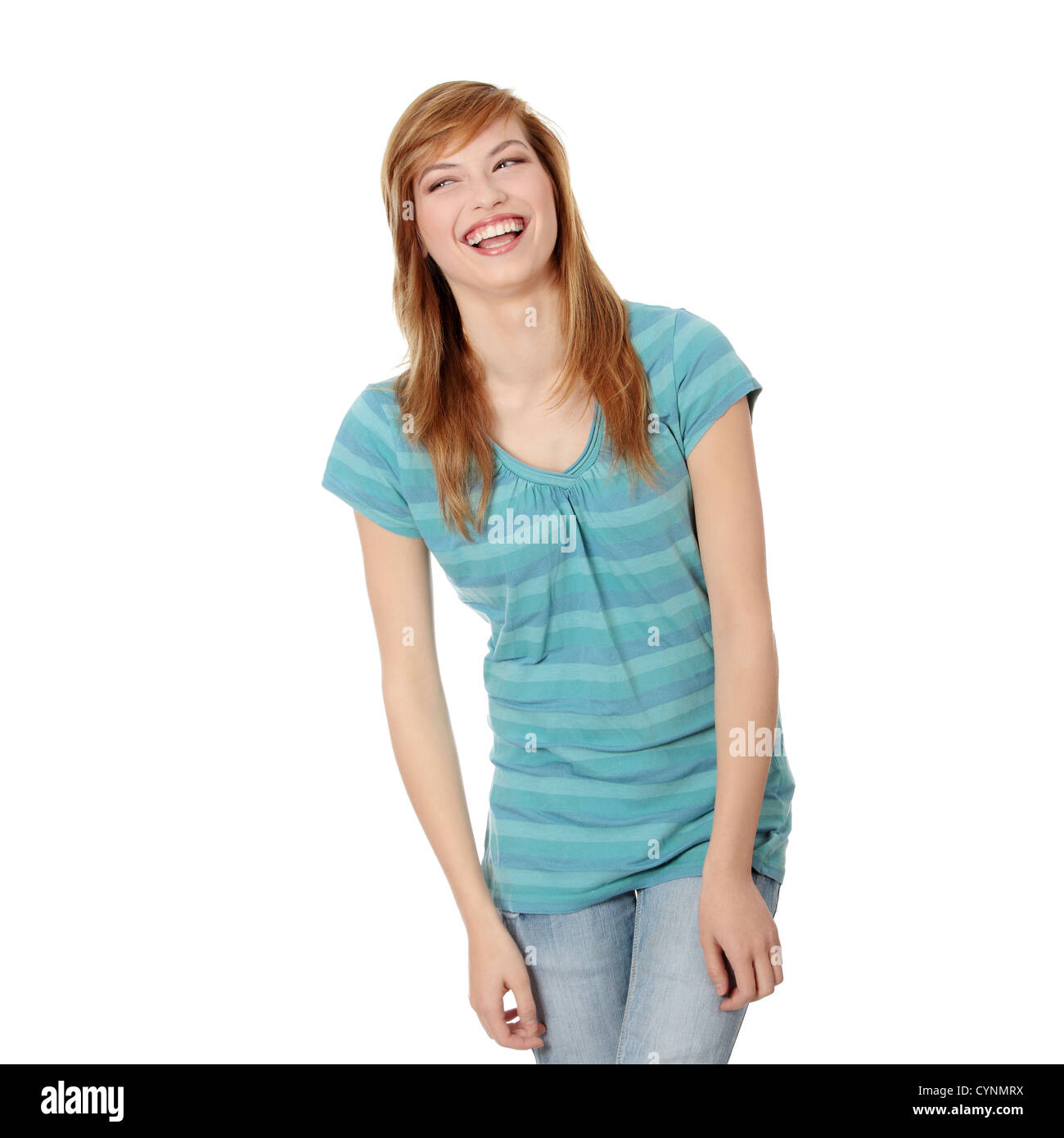 Portrait of a happy young woman. Isolated on white Stock Photo - Alamy