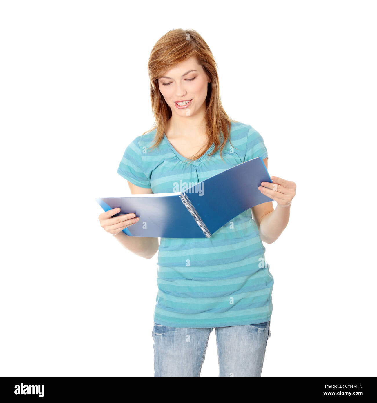 Happy student girl isolated on white background Stock Photo - Alamy