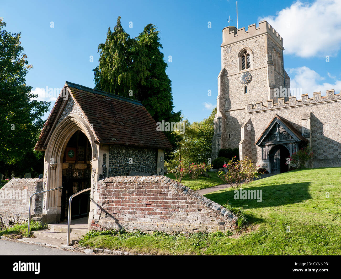 13th-14th Century All Saints Church,built of stone and flint, Marsworth, Buckinghamshire, UK Stock Photo