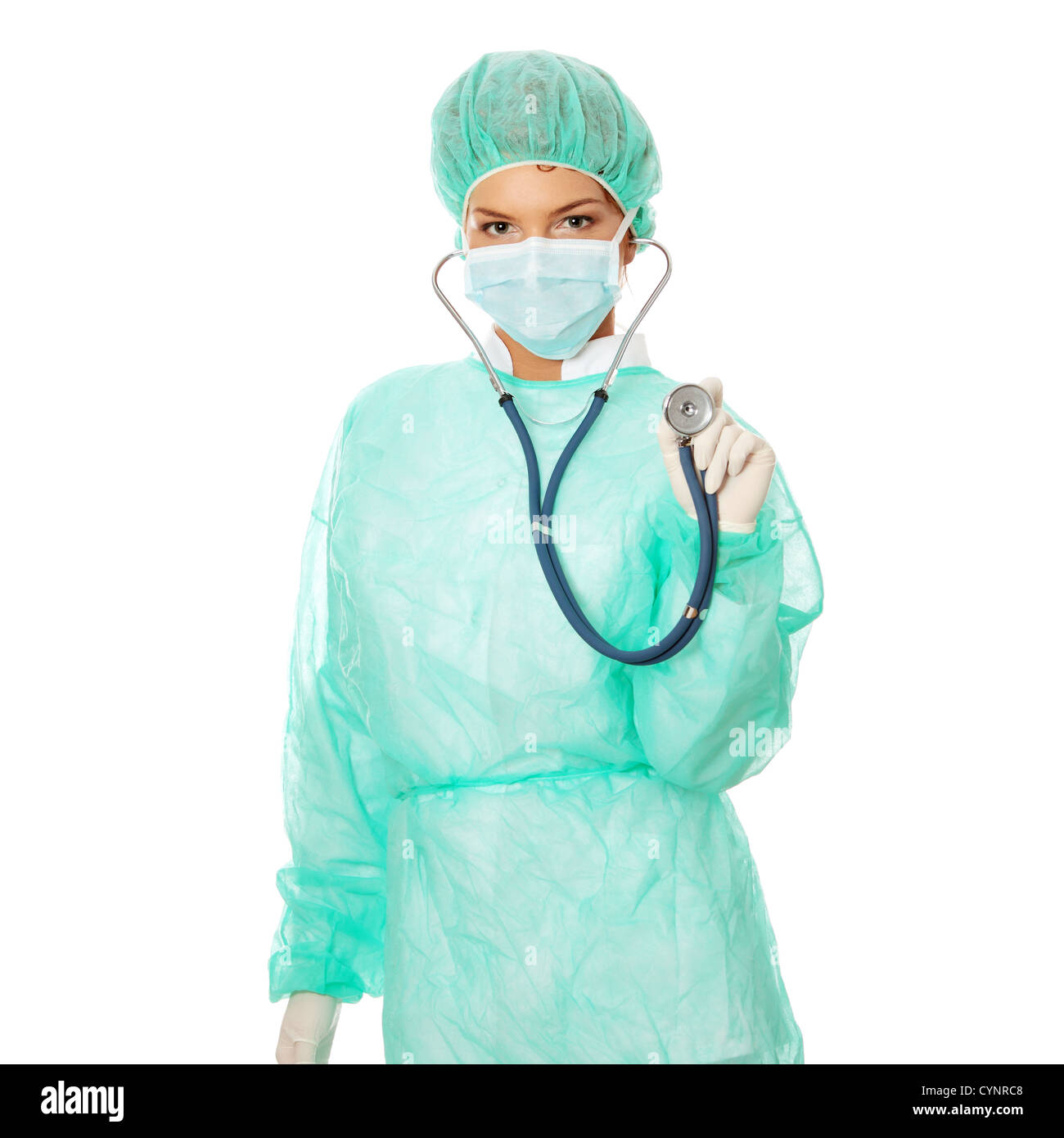 Female surgeon with sthetoscope, isolated on white Stock Photo - Alamy