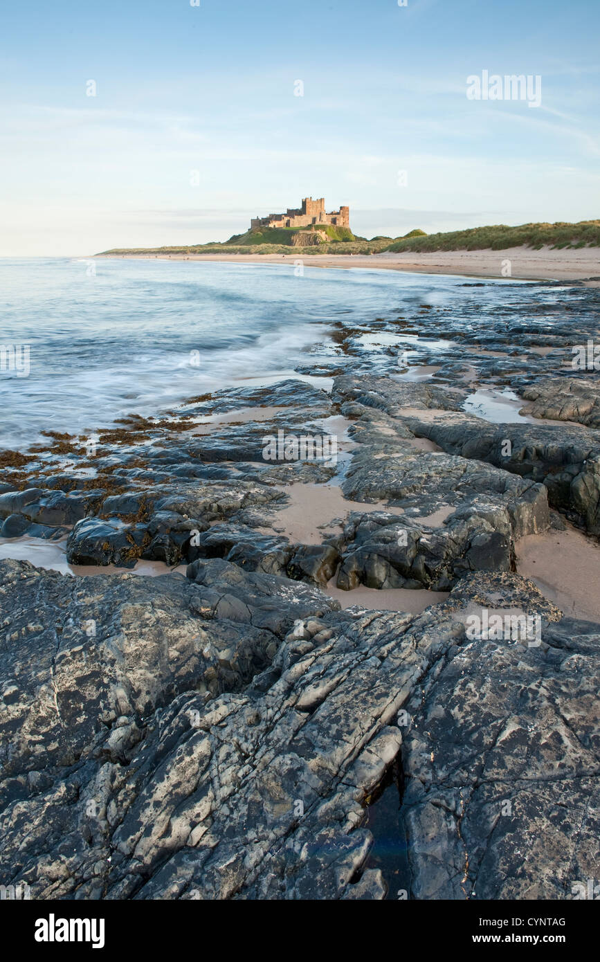 Bamburgh Castle overlooking the North Sea. Northumberland, England, UK Stock Photo