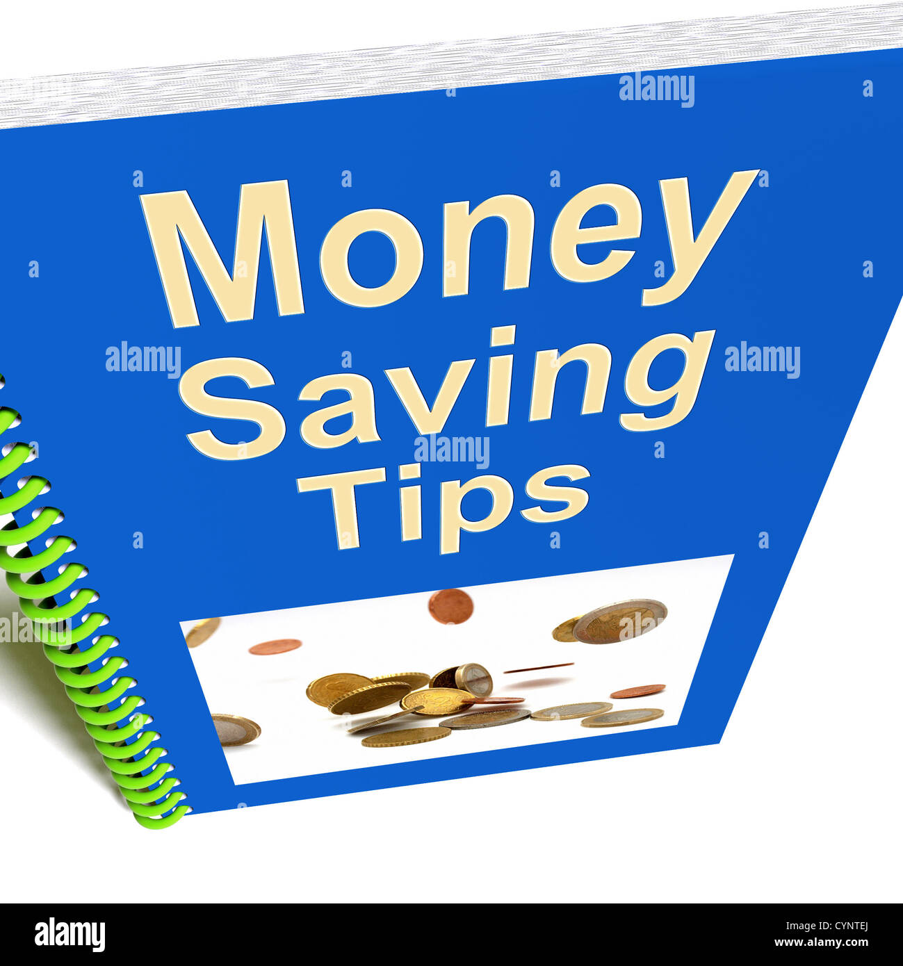 Money Saving Tips Book Showing Finance Advice Stock Photo