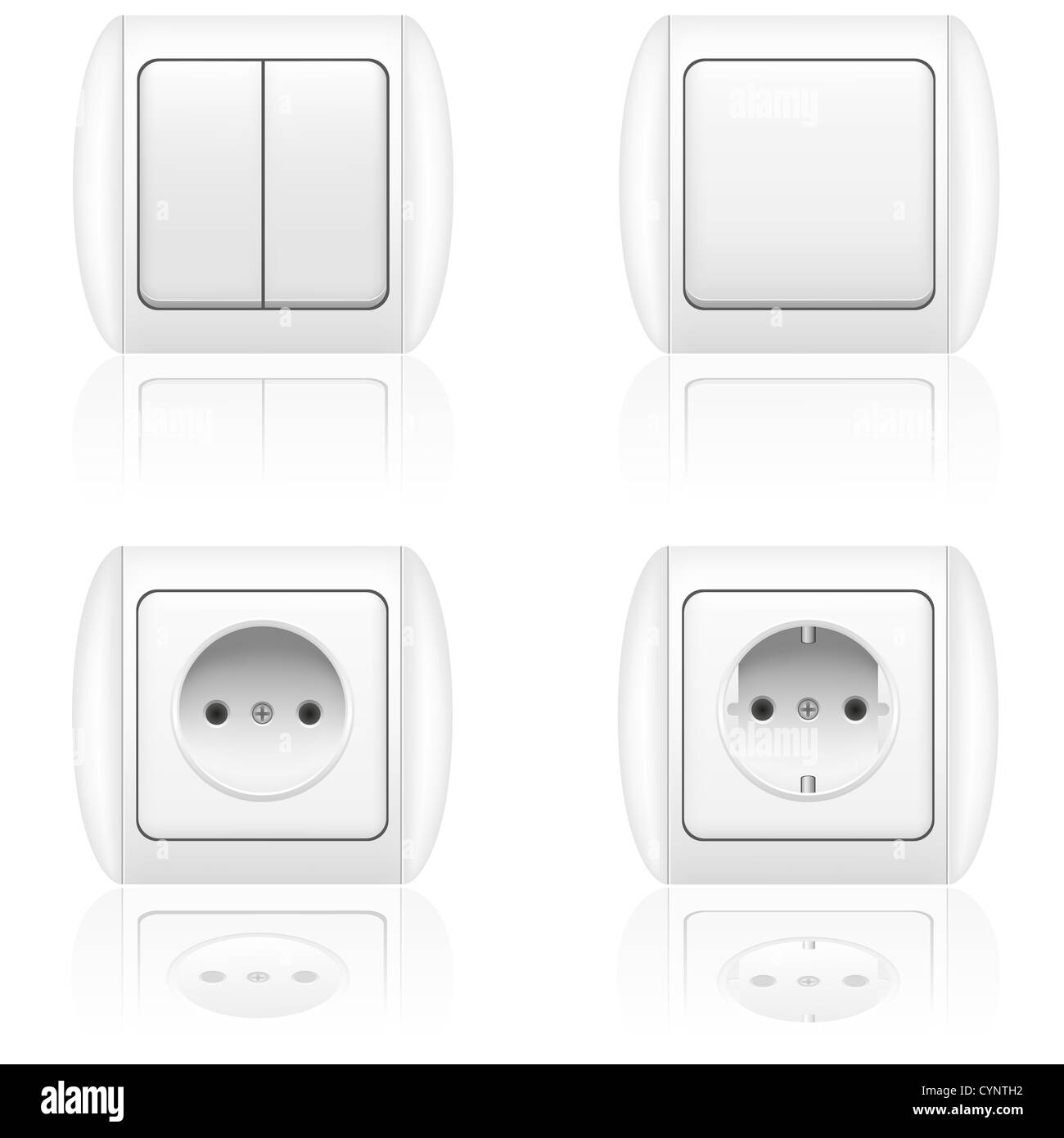 electric socket and switch illustration isolated on white background Stock Photo