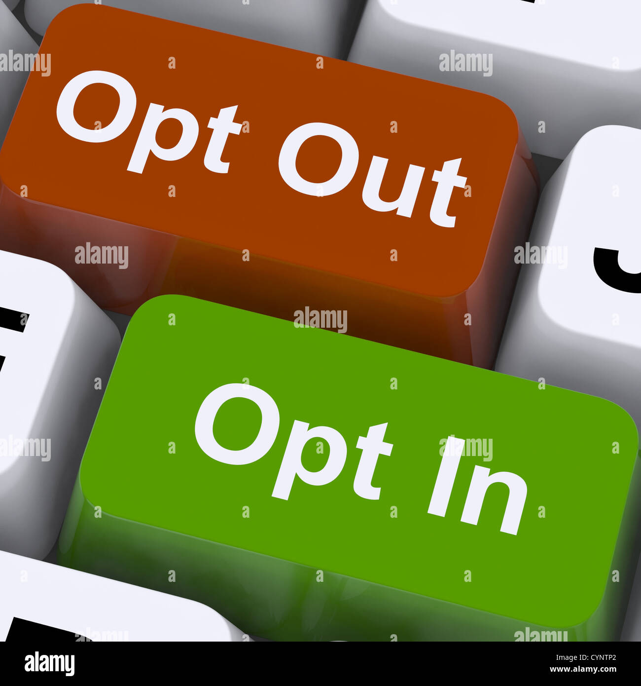 Opt In And Out Keys Showing Decision To Subscribe Stock Photo