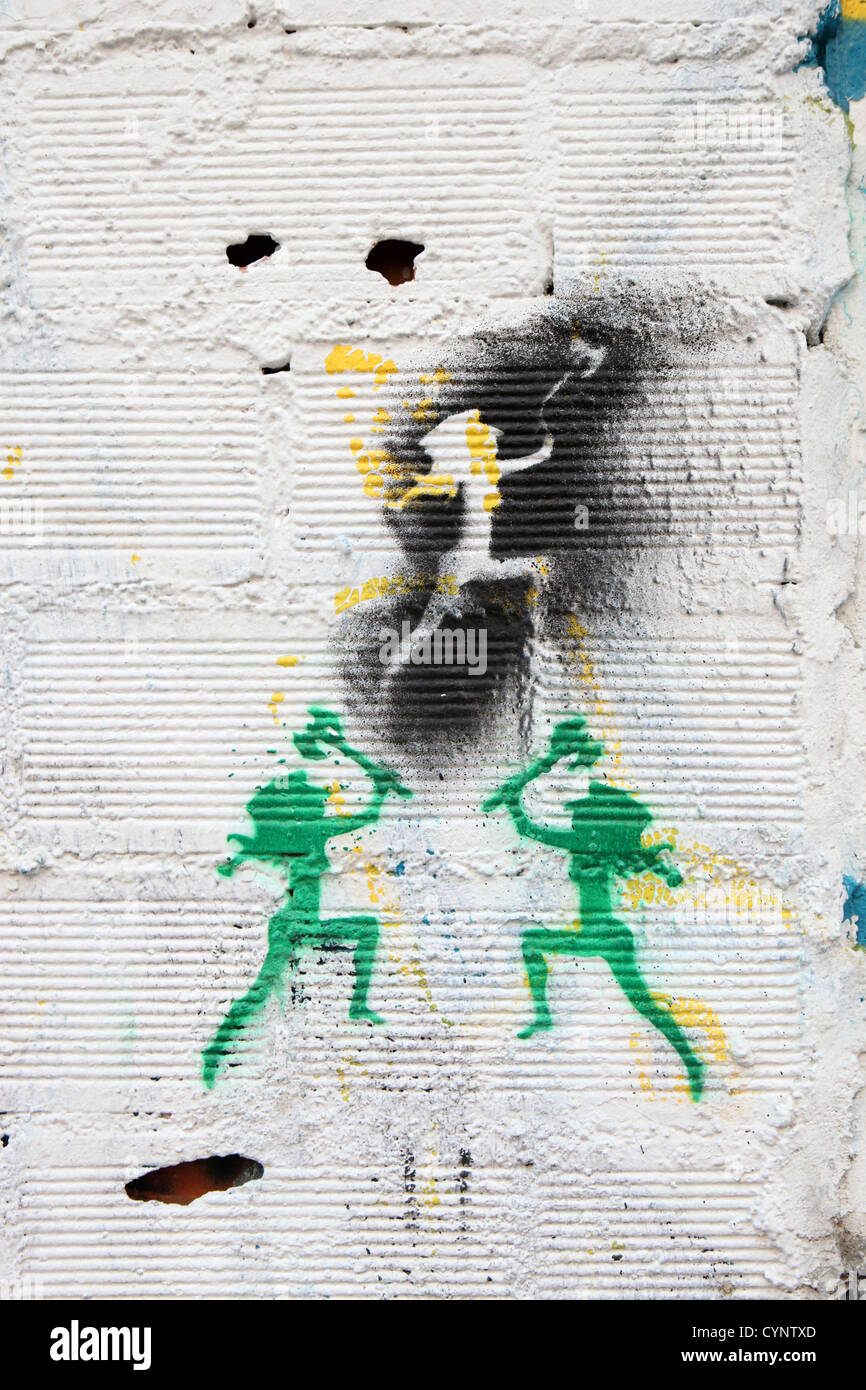 Stencil painting of three female young woman street art, graffiti, wall painting, self-expression, Madrid, Spain, Espana Stock Photo