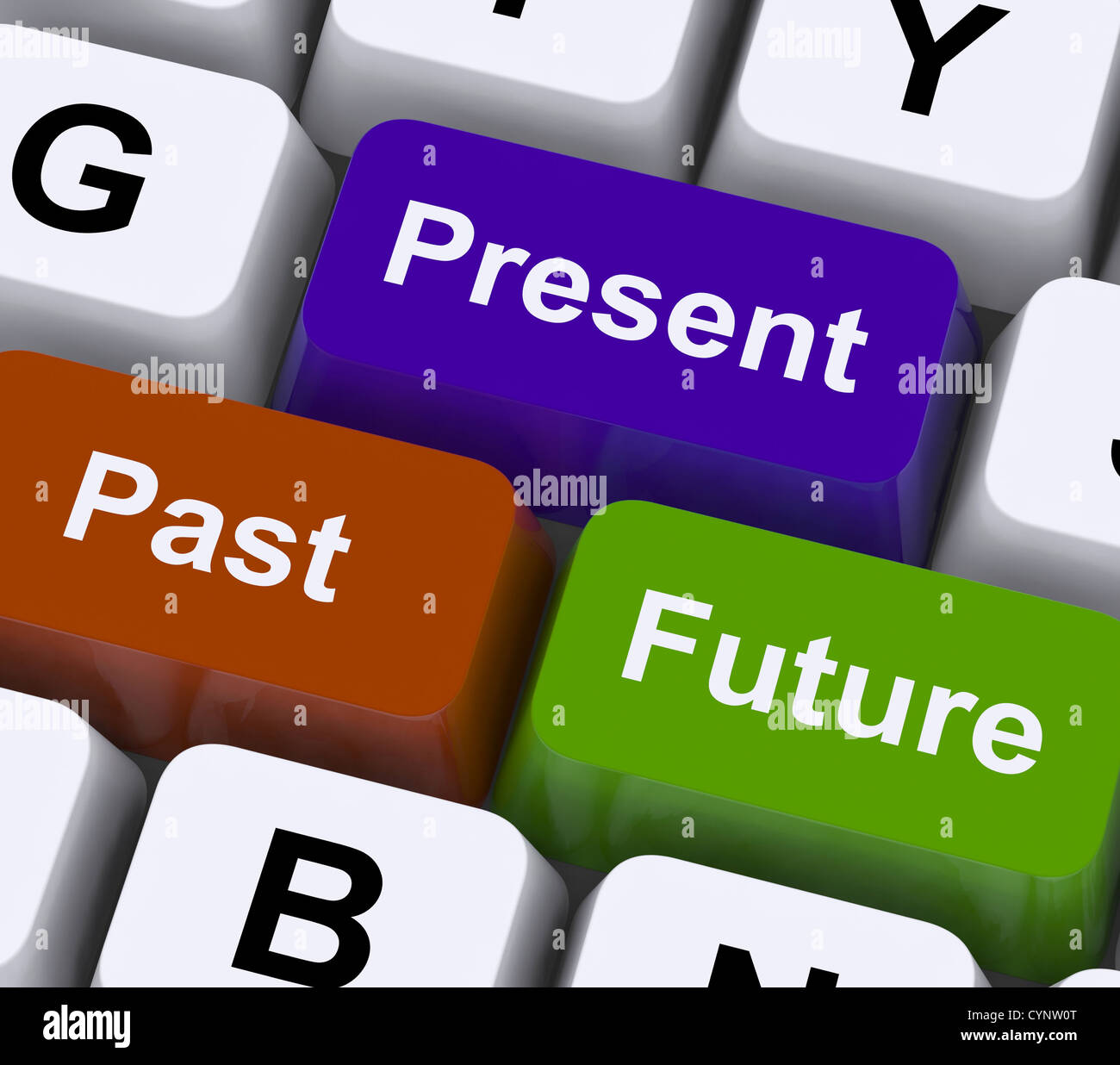 Past Present And Future Keys Showing Evolution Or Aging Stock Photo