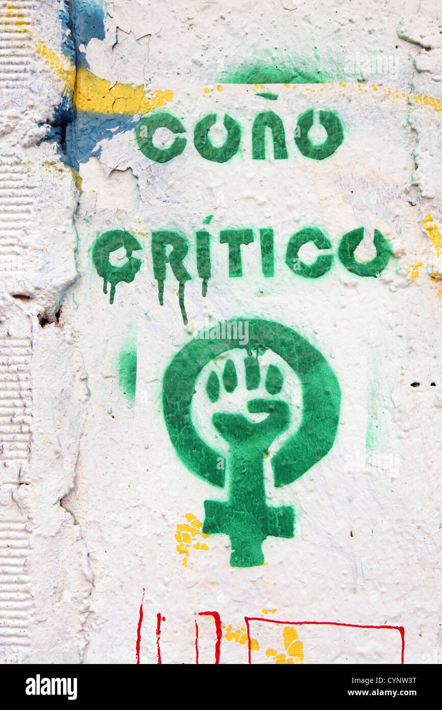 Green power to people sign symbol, street art, graffiti, wall painting, self-expression, Madrid, Spain, Espana Stock Photo